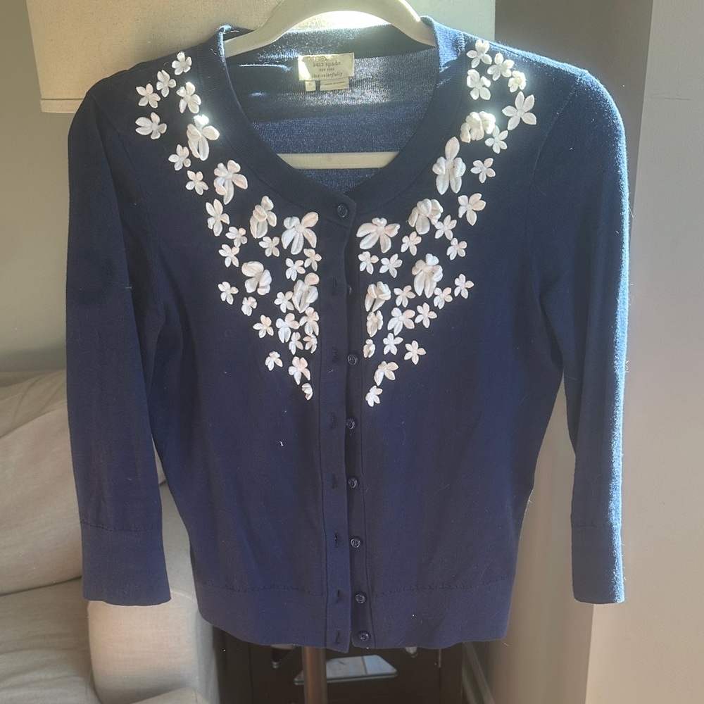 Kate Spade Navy Cardigan with White Floral Design